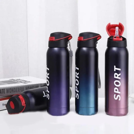 tay refreshed on the go with this Stainless Steel Double Wall Vacuum Flask (500 ml) Sports Water Bottle with Straw—a perfect blend of style, durability, and functionality.