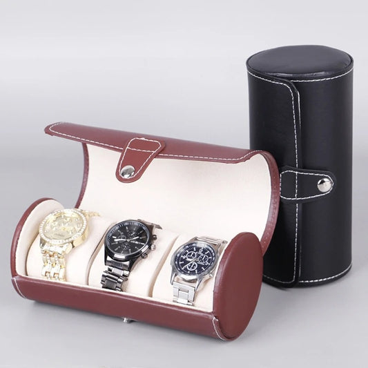 3 Slot Wristwatch & Bracelet Organizer Travel Pouch – Portable PU Leather Watch Display Storage Gift Roll Case (Random Color) | Royal Wahab Store