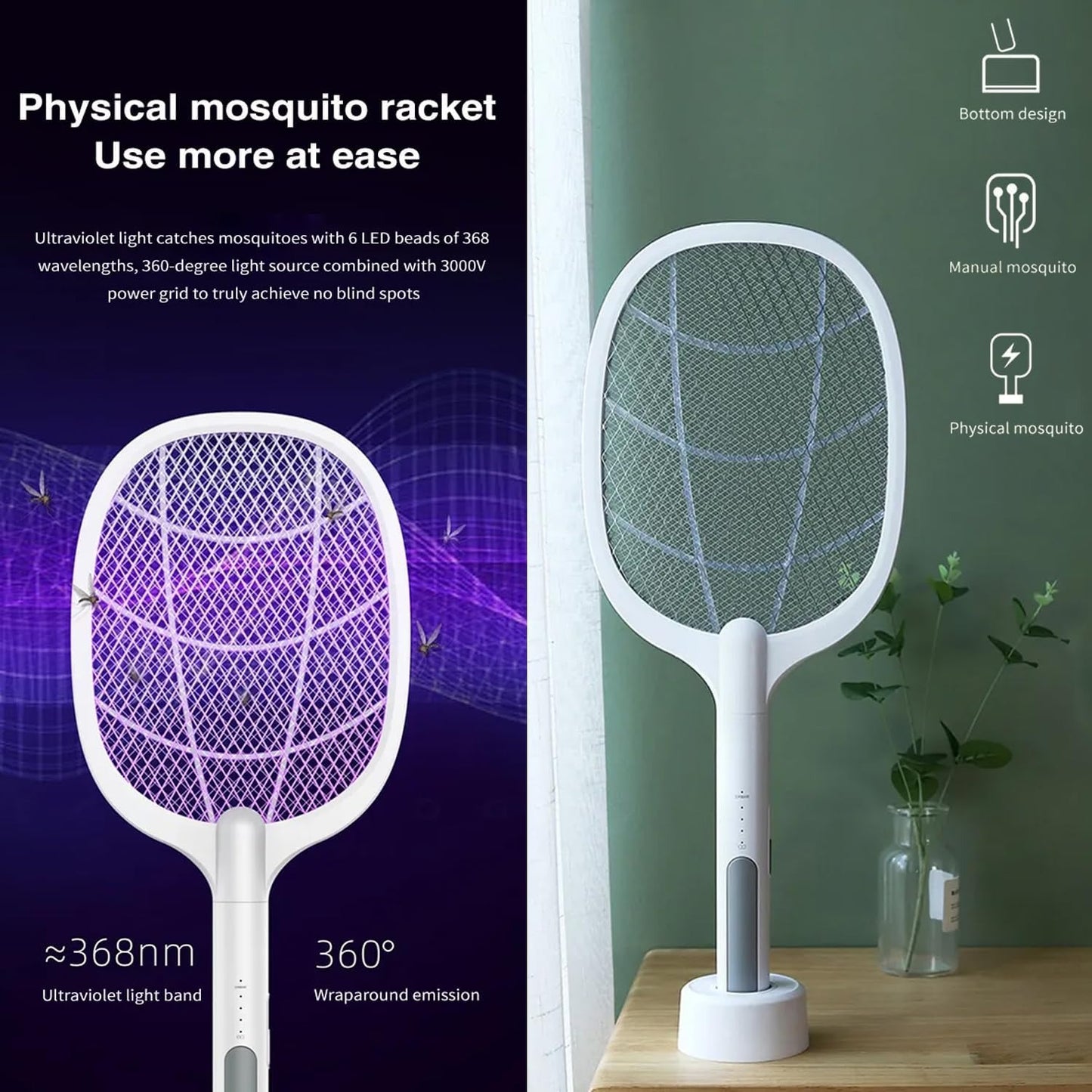Nova Mosquito Killer Swatter 2 In 1 – Rechargeable Electric Racket & Lamp | Type-C Charging | By Royal Store