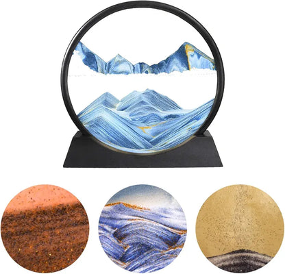 Sandscape Painting Sand Clock Moving Sand Art Hourglass Sand Timer 3D Moving Sand Mountain Lamp with Metal Stand Showpiece Home Decoration