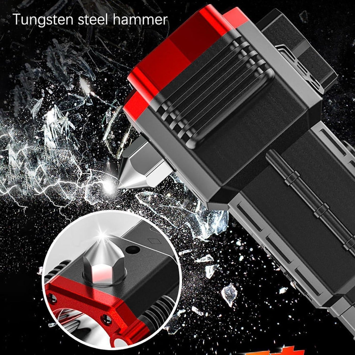 Versatile High Power LED Flashlight – Focus Light, Power Bank & Window Hammer