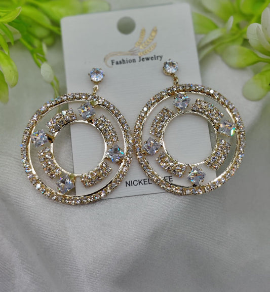 Imported Radiant Crystal Circle Drop Earrings – Elegant Statement Jewelry (Luxurious Gold Finish)