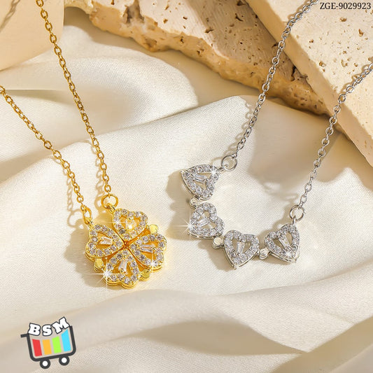 Add a touch of elegance and charm to your look with the ZGE-923 Korean Magnetic 4 Leaf Clover Pendant Necklace – Golden.
