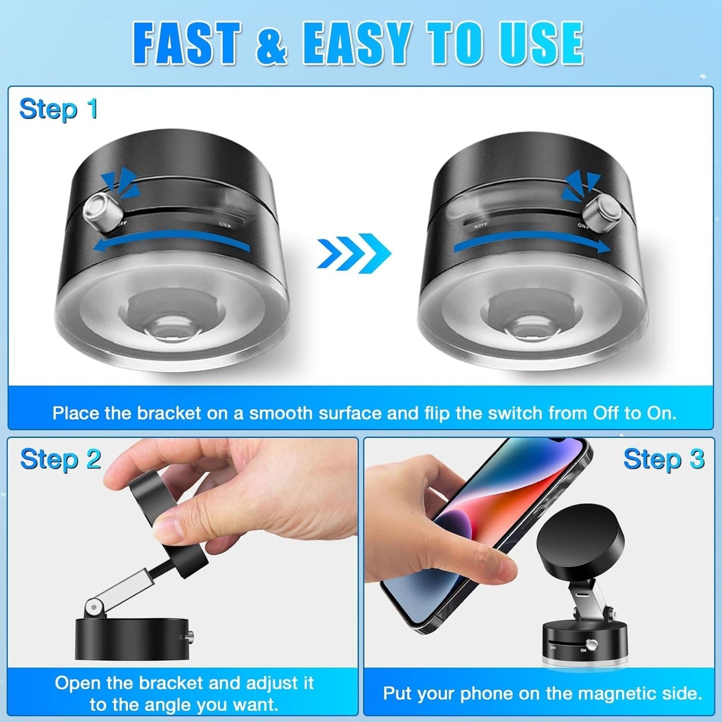 Upgrade your mobile experience with the Vacuum Magnetic Suction Cup Folding Swivel Stand – Double-Sided Universal Mobile Phone Holder, designed for convenience, flexibility, and strong grip.