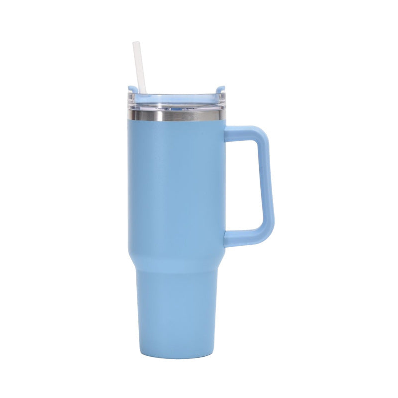 Insulated Stainless Steel Tumbler with Handle & Straw – 40oz (Random Color)