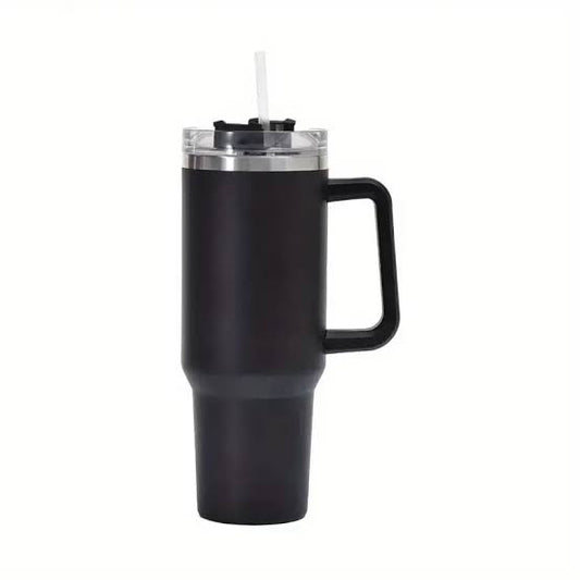 Insulated Stainless Steel Tumbler with Handle & Straw – 40oz (Random Color)