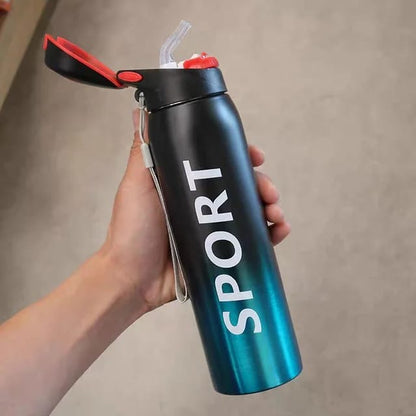 tay refreshed on the go with this Stainless Steel Double Wall Vacuum Flask (500 ml) Sports Water Bottle with Straw—a perfect blend of style, durability, and functionality.