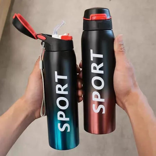 tay refreshed on the go with this Stainless Steel Double Wall Vacuum Flask (500 ml) Sports Water Bottle with Straw—a perfect blend of style, durability, and functionality.