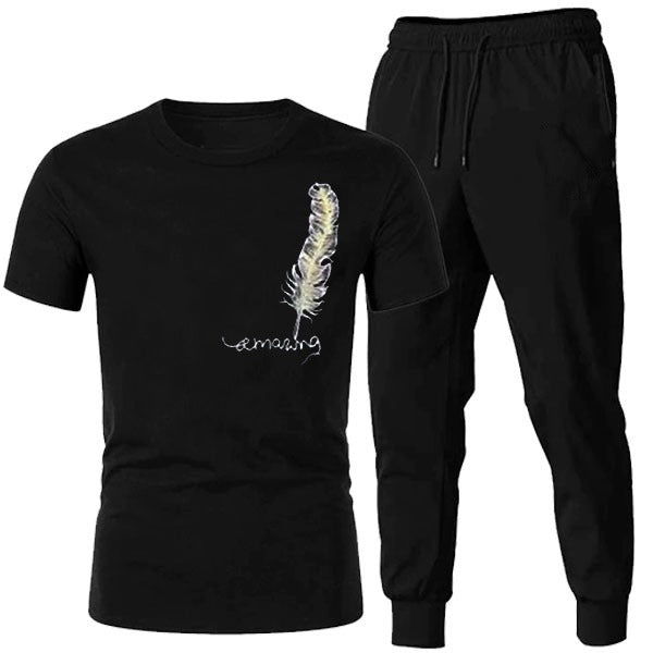 Upgrade your casual style with the Half Sleeve Premium Trendy Printed Tracksuit for Men (Black – Large) by Royal Wahab