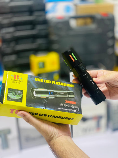 X-Balog BL-611 USB Rechargeable LED Flashlight – 2000M Long Range High Power Torch