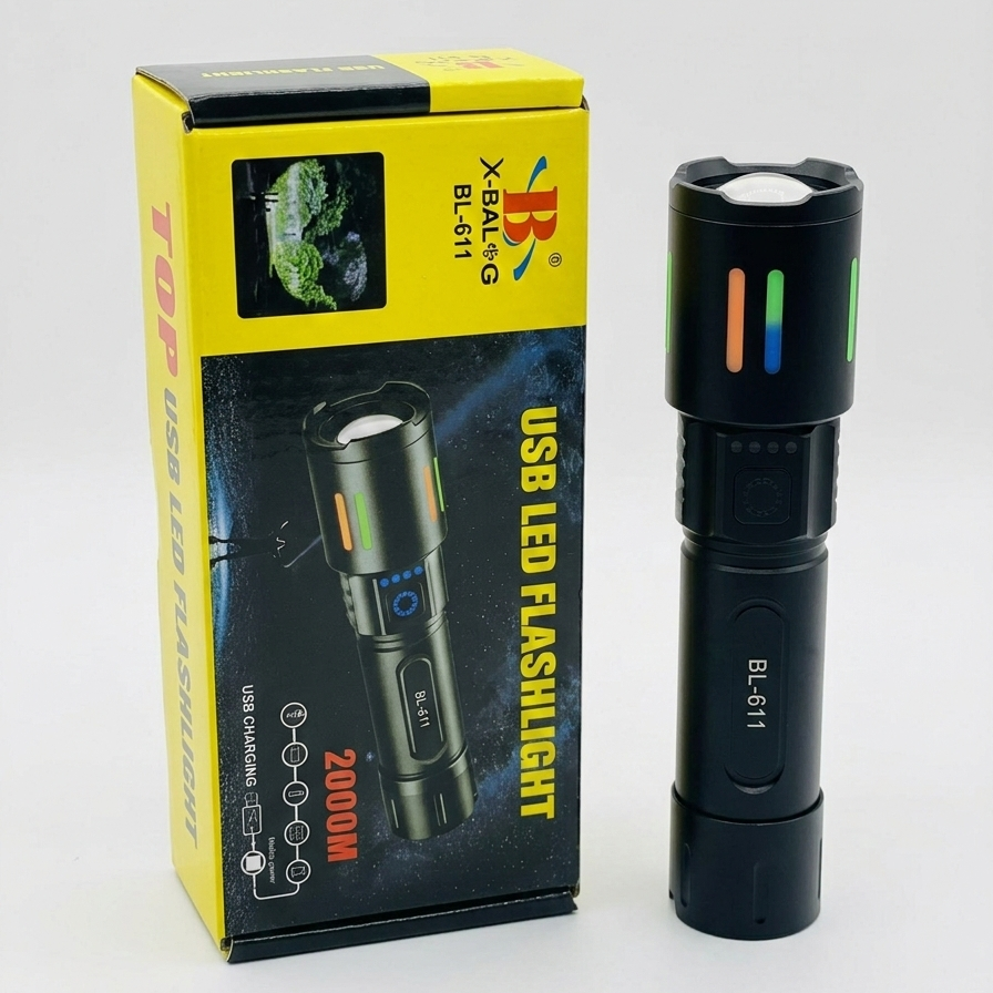 X-Balog BL-611 USB Rechargeable LED Flashlight – 2000M Long Range High Power Torch