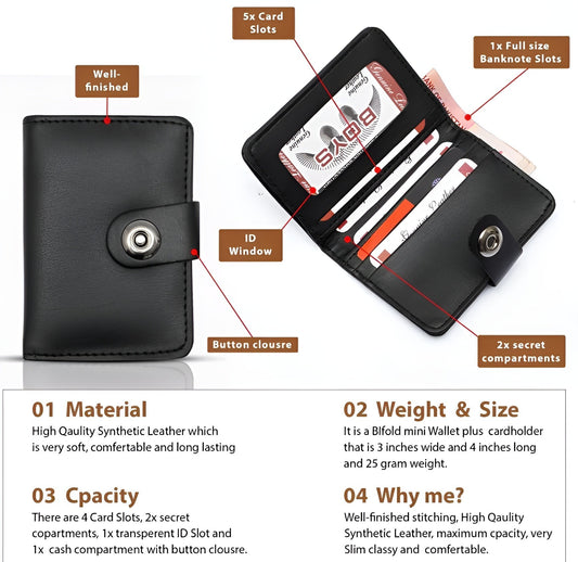 Leather Wallet for Men & Boys – Black Slim Bifold Design.