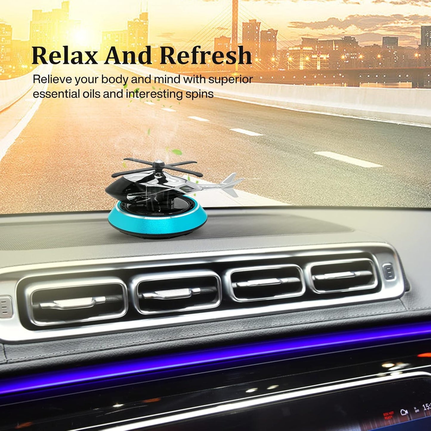 Solar Powered Car Aroma Diffuser Helicopter Air Freshener | Dashboard Perfume Decor | Refillable Fragrance | By Royal Store