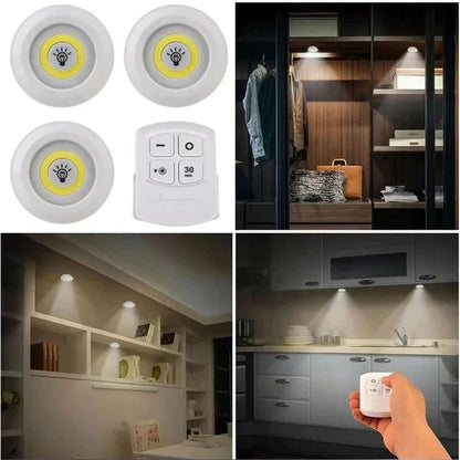 Pack of 3 LED Remote Control Lights | Tap Lights for Cabinet, Wardrobe, Room, Kitchen & Office | Self-Adhesive | By Royal Wahab Store