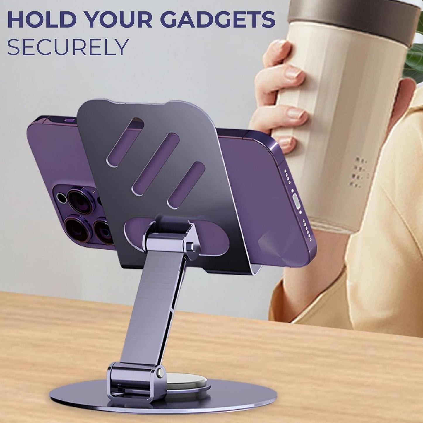 Royal Wahab – 360° Rotatable Adjustable Mobile Holder & Tablet Stand (Foldable Desktop Design)