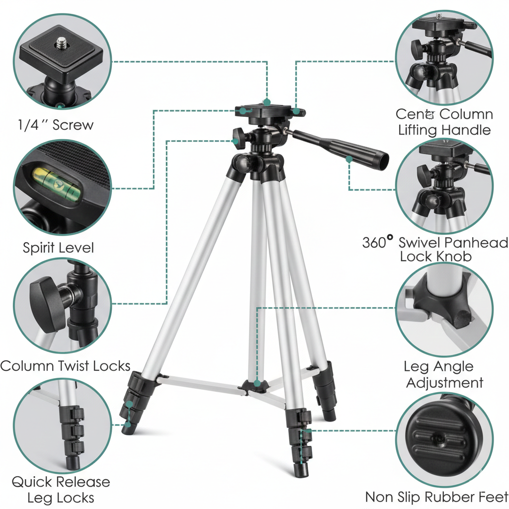 Royal Wahab Store – Tripod 3110 Portable Adjustable Aluminium Lightweight Camera Stand | Black & Silver
