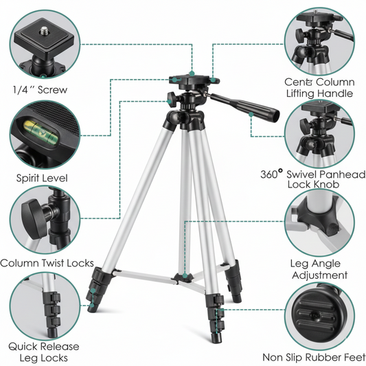 Royal Wahab Store – Tripod 3110 Portable Adjustable Aluminium Lightweight Camera Stand | Black & Silver