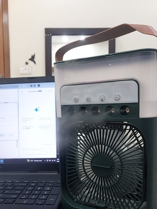 10-Inch Desktop Humidifier Fan – Portable Mist Cooling Fan with LED Light & Timer | Royal Wahab Store