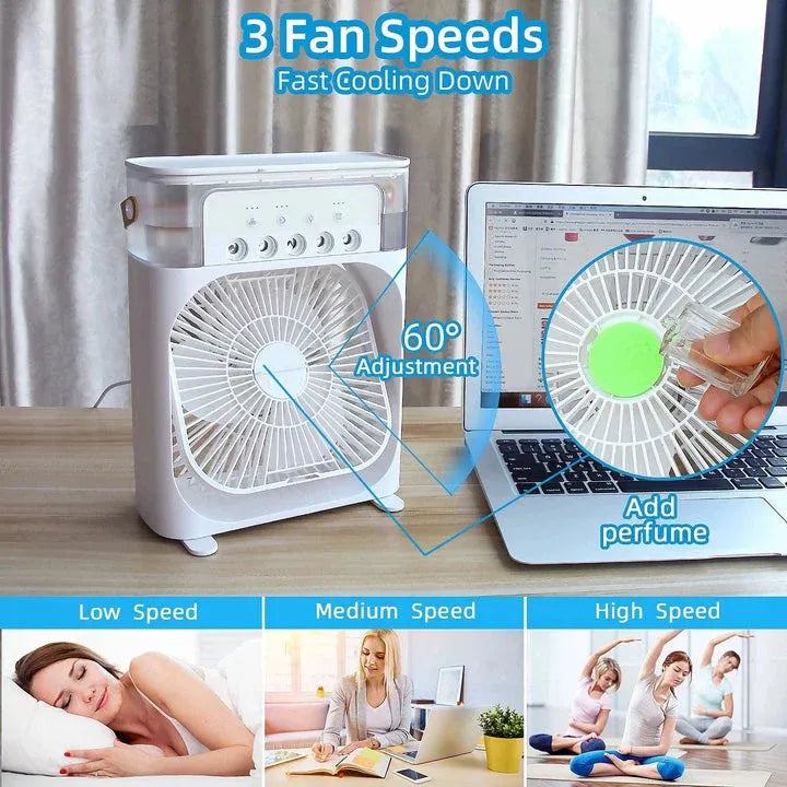 10-Inch Desktop Humidifier Fan – Portable Mist Cooling Fan with LED Light & Timer | Royal Wahab Store