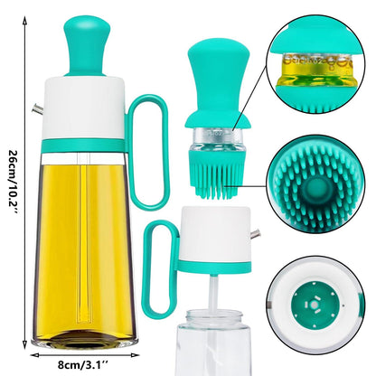3 in 1 Oil Dispenser Bottle for Kitchen with Brush Glass Spray Bottle – 550ml
