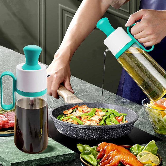 3 in 1 Oil Dispenser Bottle for Kitchen with Brush Glass Spray Bottle – 550ml