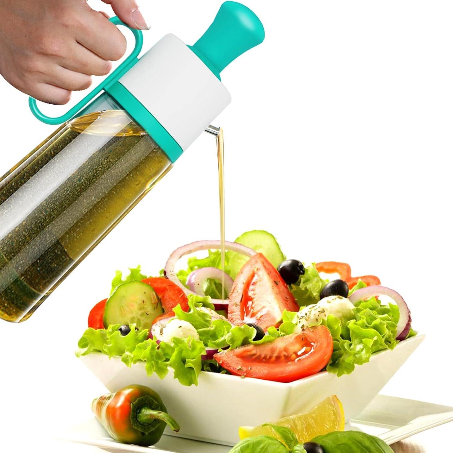 3 in 1 Oil Dispenser Bottle for Kitchen with Brush Glass Spray Bottle – 550ml