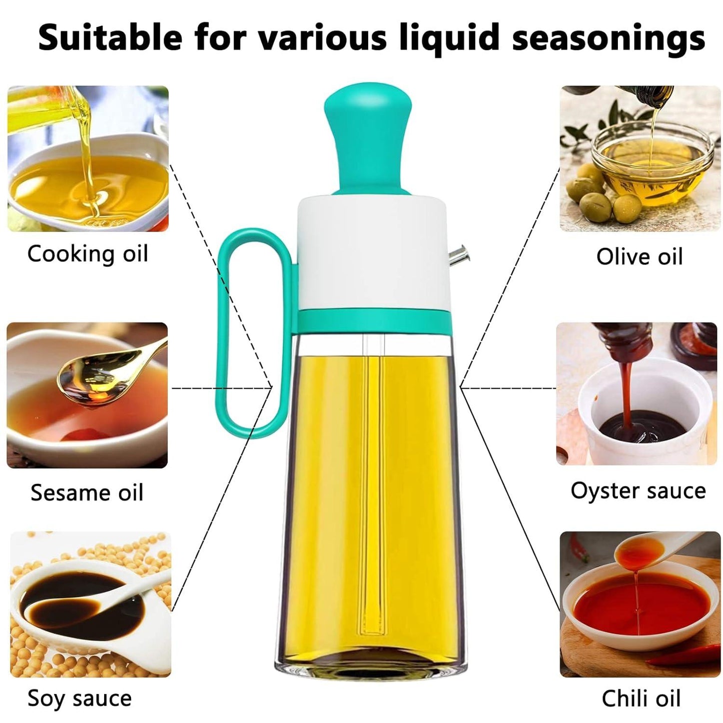 3 in 1 Oil Dispenser Bottle for Kitchen with Brush Glass Spray Bottle – 550ml