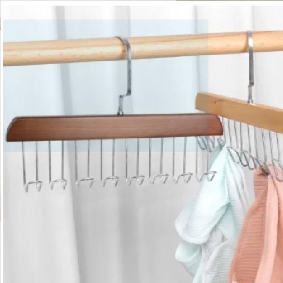 Wooden Closet Hanger Organizer | Space-Saving Rotating Hook Rack for Bags, Caps & Accessories