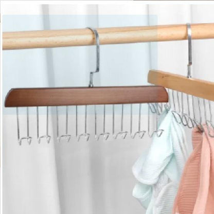 Wooden Closet Hanger Organizer | Space-Saving Rotating Hook Rack for Bags, Caps & Accessories