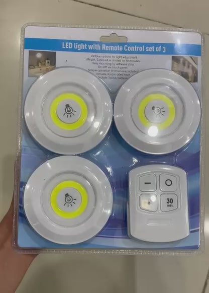 Pack of 3 LED Remote Control Lights | Tap Lights for Cabinet, Wardrobe, Room, Kitchen & Office | Self-Adhesive | By Royal Wahab Store