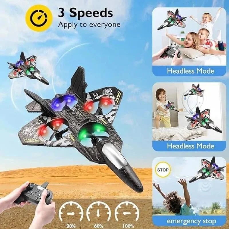 Premium RC Fighter Jet Plane 2.4G | Remote Control Foam Airplane Toy with Lights & 3D Stunt Glider